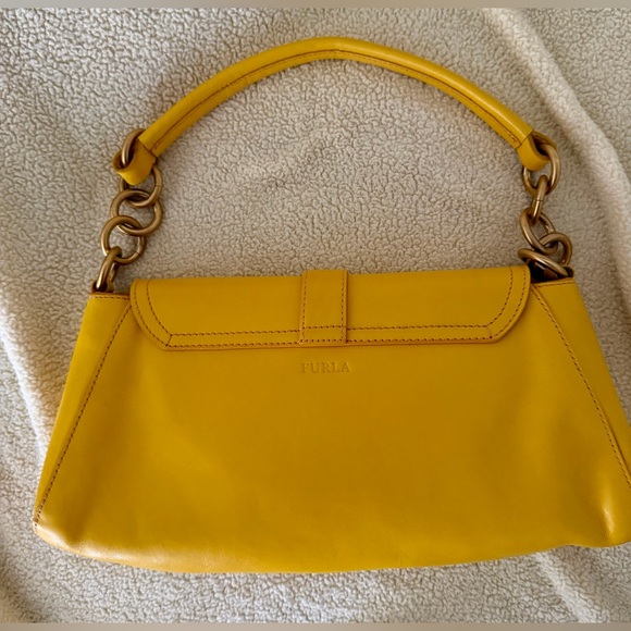 Furla Mustard Yellow Leather Flap Baguette Bag - Picture 2 of 8